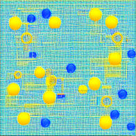 a logo with some yellow and blue circles and lines